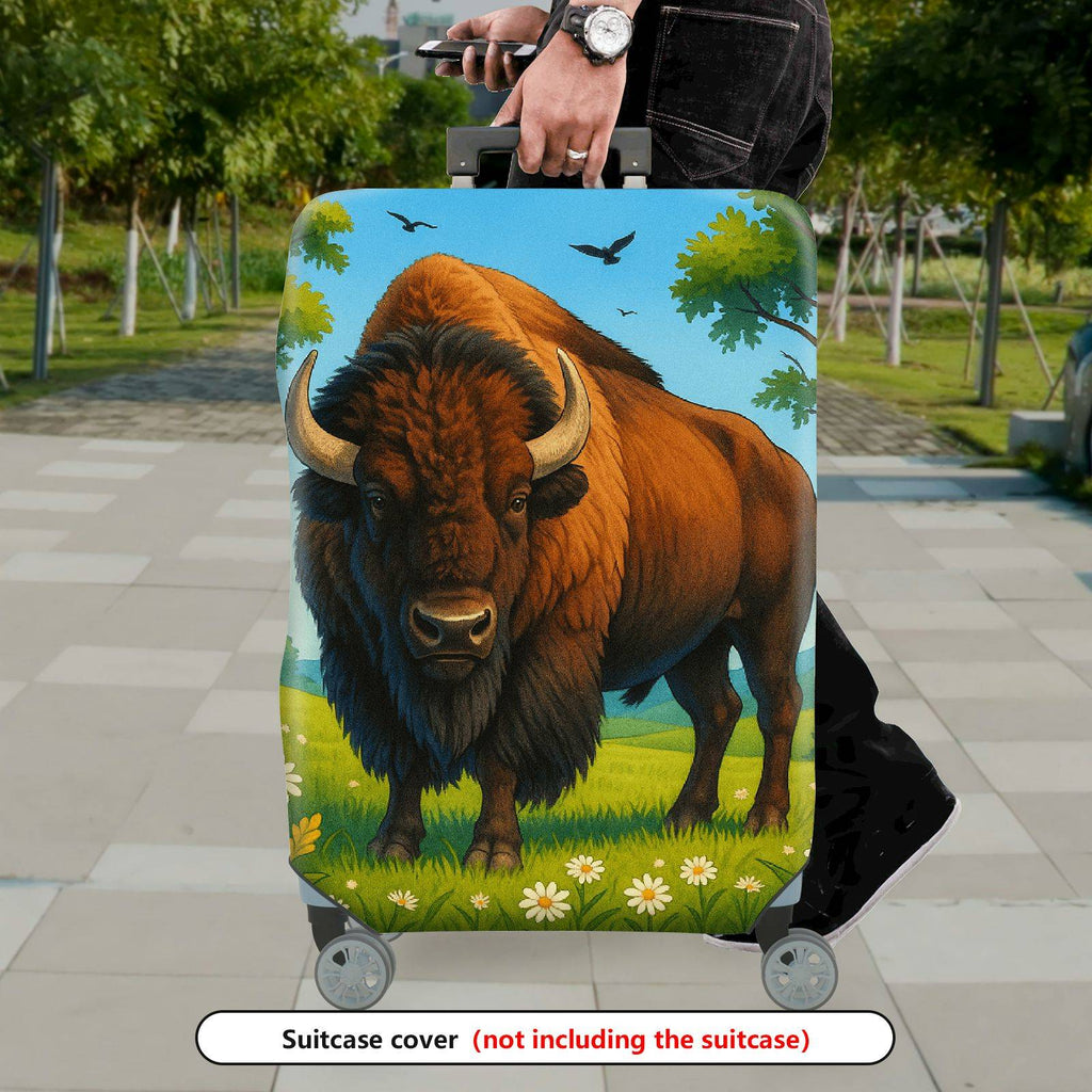 1-Piece Buffalo Prairie Nature Wildlife Bovidae Landscape  Suitcase Luggage Cover, Stretch Protective Sleeve