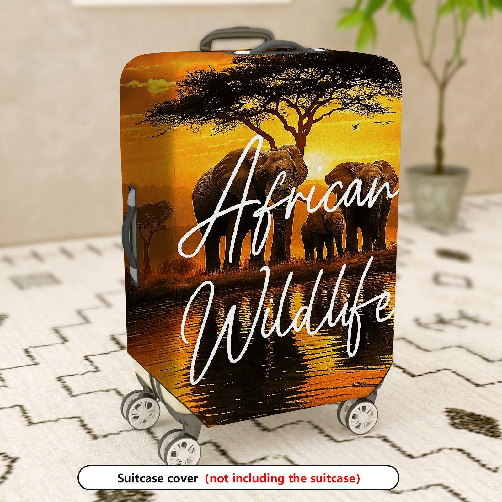 1-Piece African Wildlife Elephant Nature Sunset Tree Safari  Suitcase Luggage Cover, Stretch Protective Sleeve