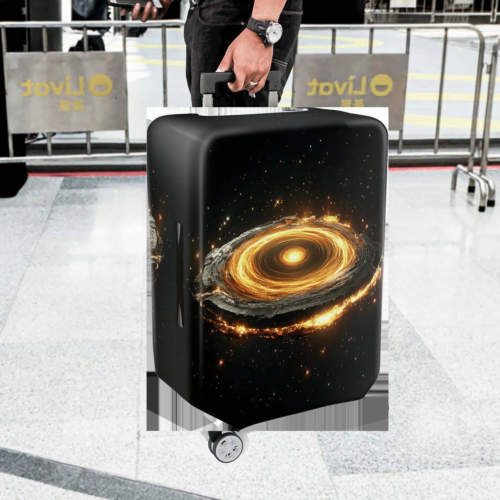 1-Piece Cosmic Galaxy Nebula Starry Night Luminous Black  Suitcase Luggage Cover, Stretch Protective Sleeve