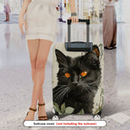 1-Piece Black Cat Artistic Nature Plant Minimalist  Suitcase Luggage Cover, Stretch Protective Sleeve