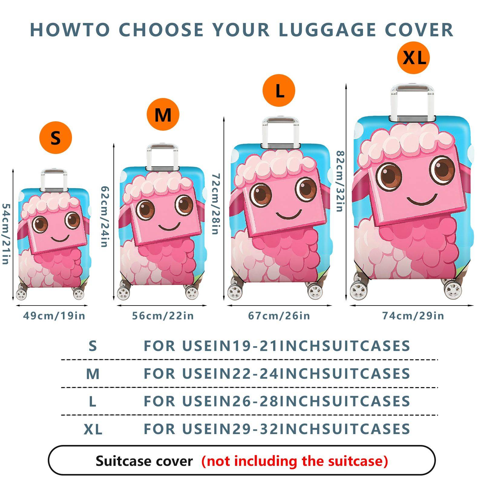 1-Piece Cute  Pink Sheep Fun Whimsical Playful  Suitcase Luggage Cover, Stretch Protective Sleeve