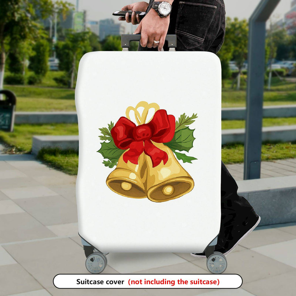 1-Piece Christmas Bell Red Bow Holiday Festive Elegant  Suitcase Luggage Cover, Stretch Protective Sleeve