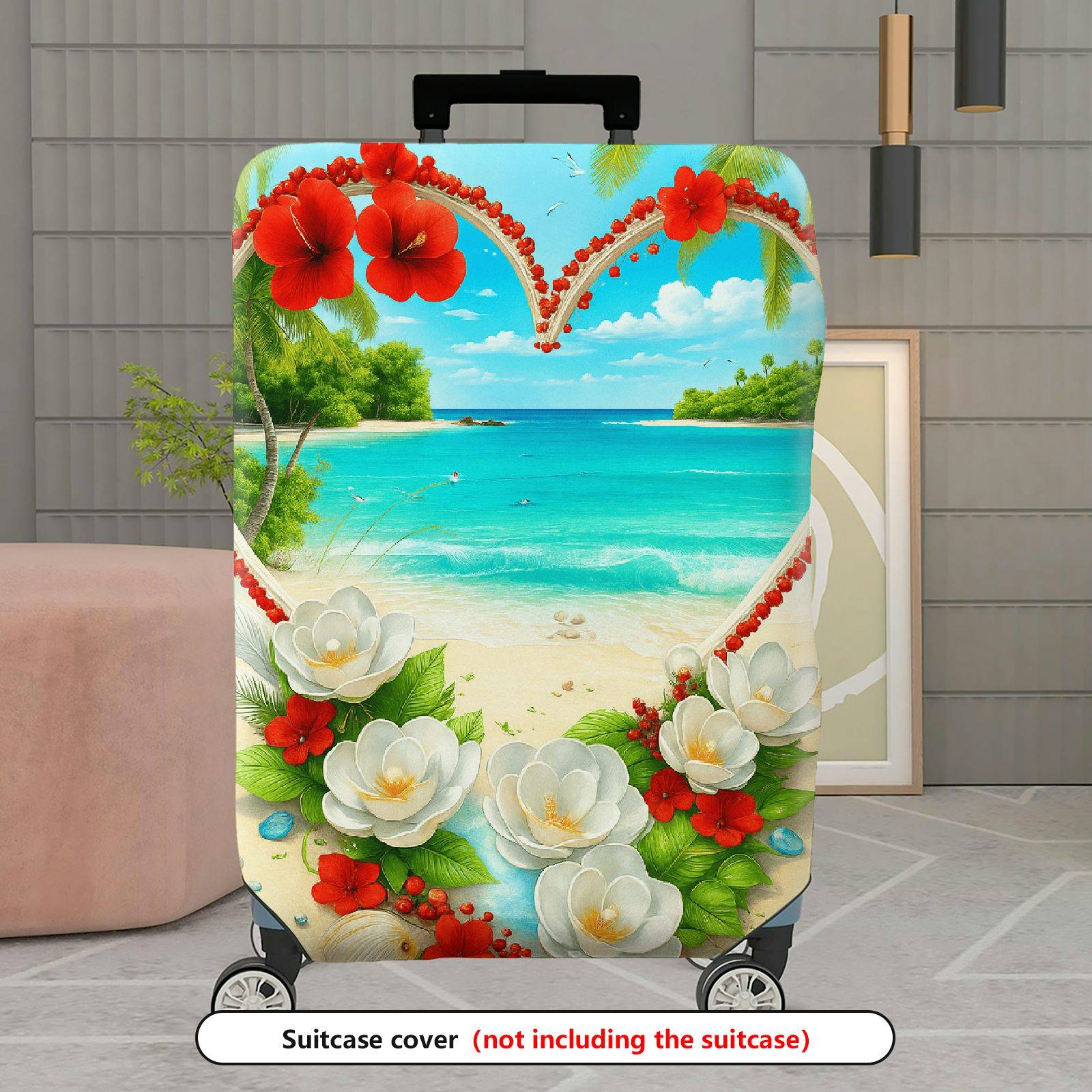 1-Piece Beach Floral Heart Tropical Paradise Colorful  Suitcase Luggage Cover, Stretch Protective Sleeve