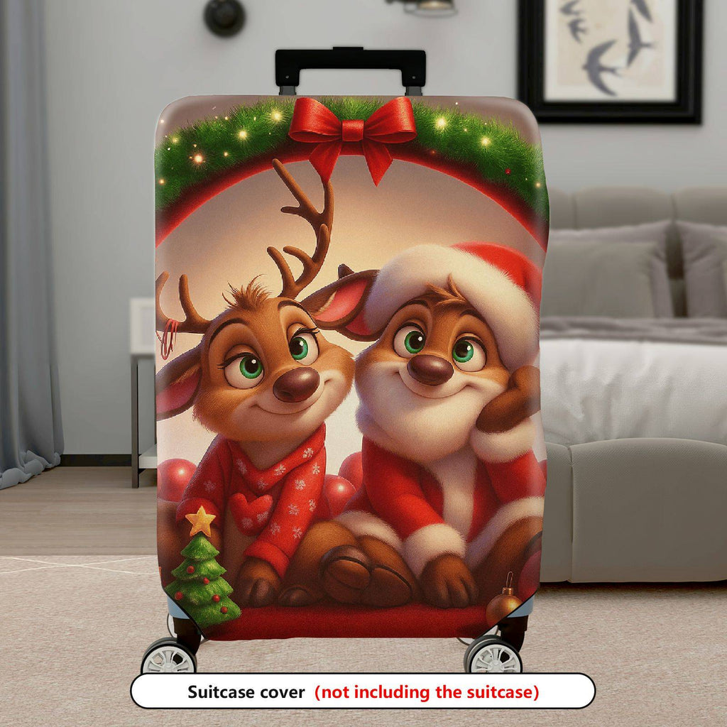 1-Piece Christmas Santa Reindeer Festive Holiday Cheer  Suitcase Luggage Cover, Stretch Protective Sleeve