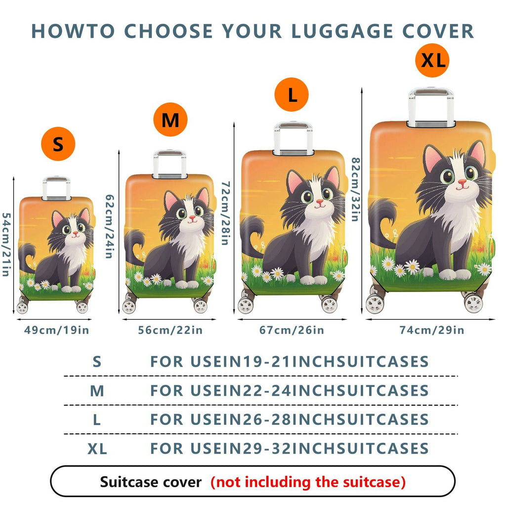 1-Piece Cute Cat Daisy Floral Orange Artistic Graphic  Suitcase Luggage Cover, Stretch Protective Sleeve