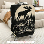 1-Piece Adventure Moose Forest Motorcycle Vintage  Suitcase Luggage Cover, Stretch Protective Sleeve