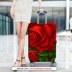 1-Piece Red Green Floral Leaves Rose  Suitcase Luggage Cover, Stretch Protective Sleeve