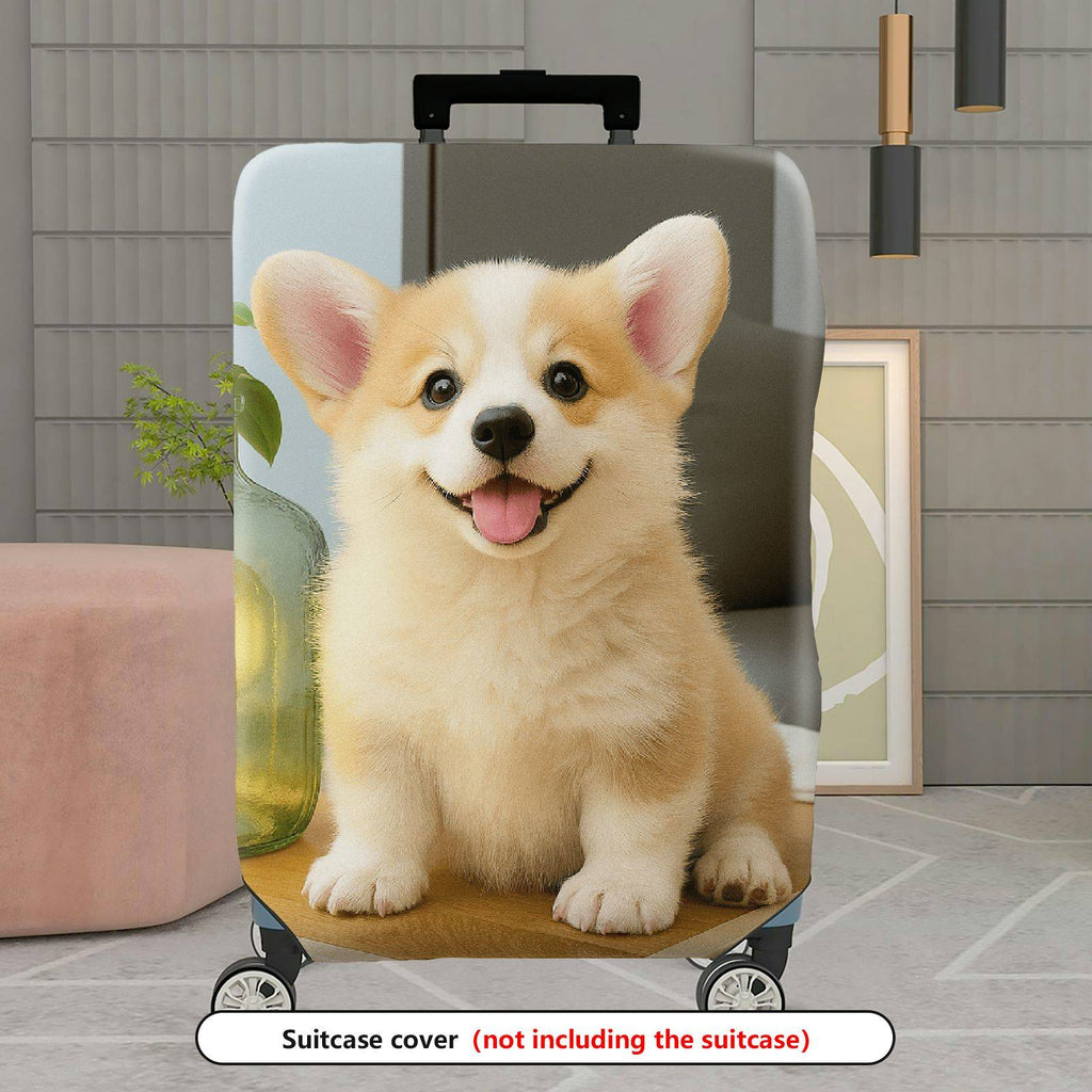 1-Piece Cute Corgi Puppy Dog Animal Happy Pet  Suitcase Luggage Cover, Stretch Protective Sleeve