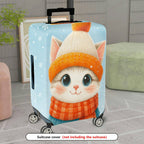 1-Piece Cute  Cat Winter Holiday Snow Fluffy Adorable  Suitcase Luggage Cover, Stretch Protective Sleeve