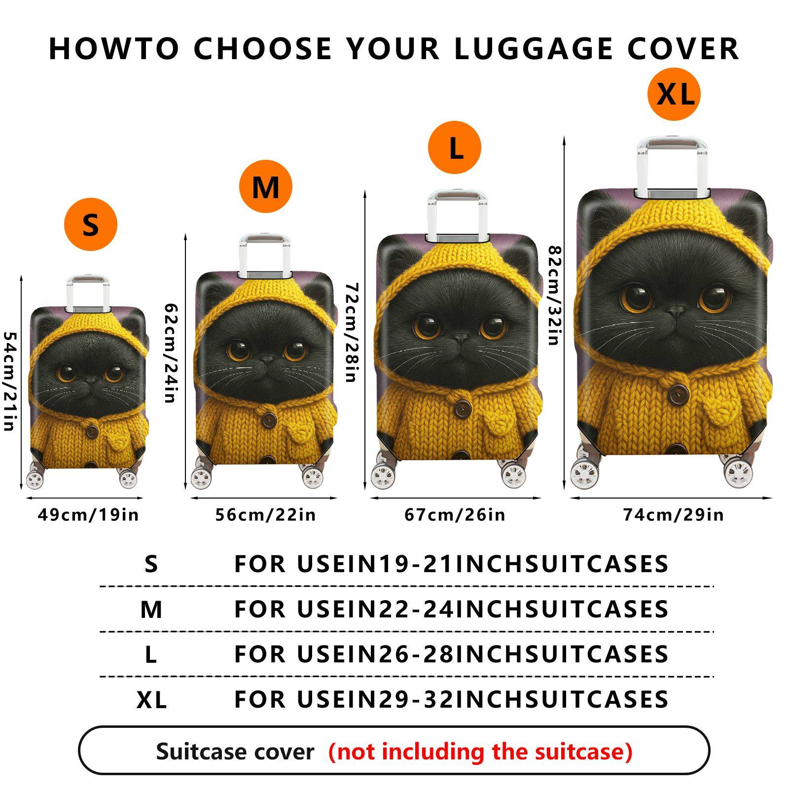 1-Piece Cute Cat Yellow Knitted Hoodie Animal Design  Suitcase Luggage Cover, Stretch Protective Sleeve