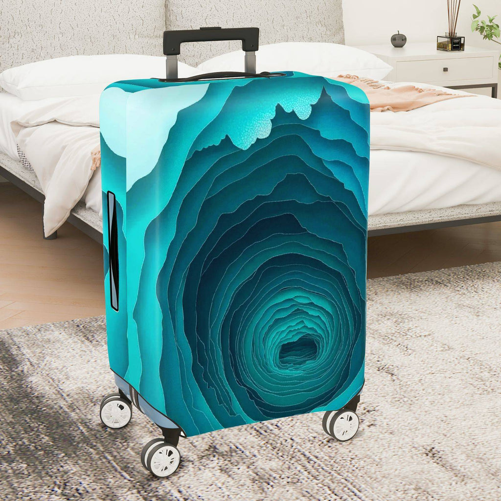 1-Piece Abstract Oceanic Turquoise Layered Depth  Suitcase Luggage Cover, Stretch Protective Sleeve