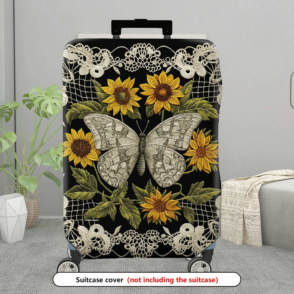 1-Piece Floral Butterfly Lace Sunflower Vintage Chic Elegant Artistic  Suitcase Luggage Cover, Stretch Protective Sleeve