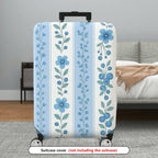 1-Piece Blue Floral Pattern Vertical Line Berry Leaf  Suitcase Luggage Cover, Stretch Protective Sleeve