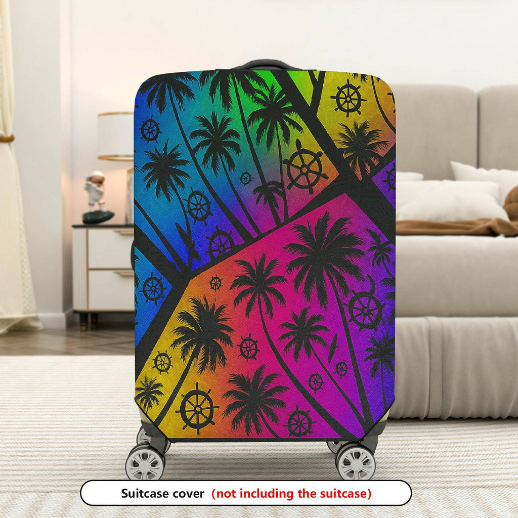 1-Piece Rainbow Palm Tree Nautical Vivid Beach Holiday  Suitcase Luggage Cover, Stretch Protective Sleeve