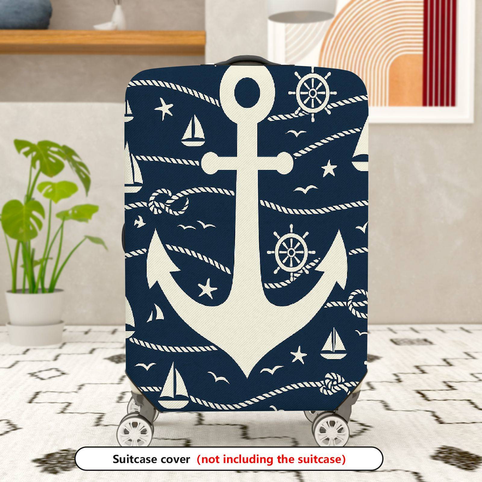 1-Piece Anchor Nautical Rope Sea Sailor Travel  Suitcase Luggage Cover, Stretch Protective Sleeve