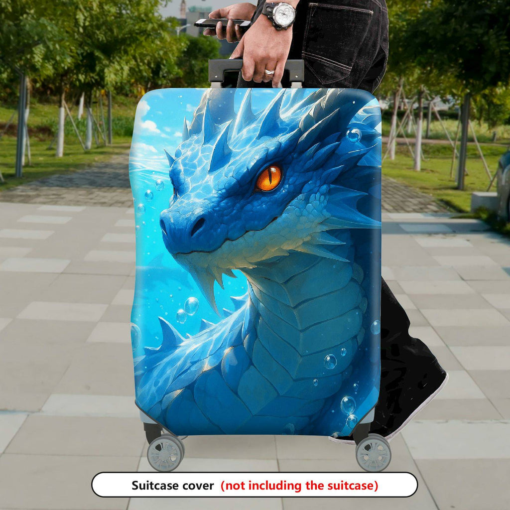 1-Piece Dragon Fantasy Blue Ocean Mythical Creature Artistic  Suitcase Luggage Cover, Stretch Protective Sleeve