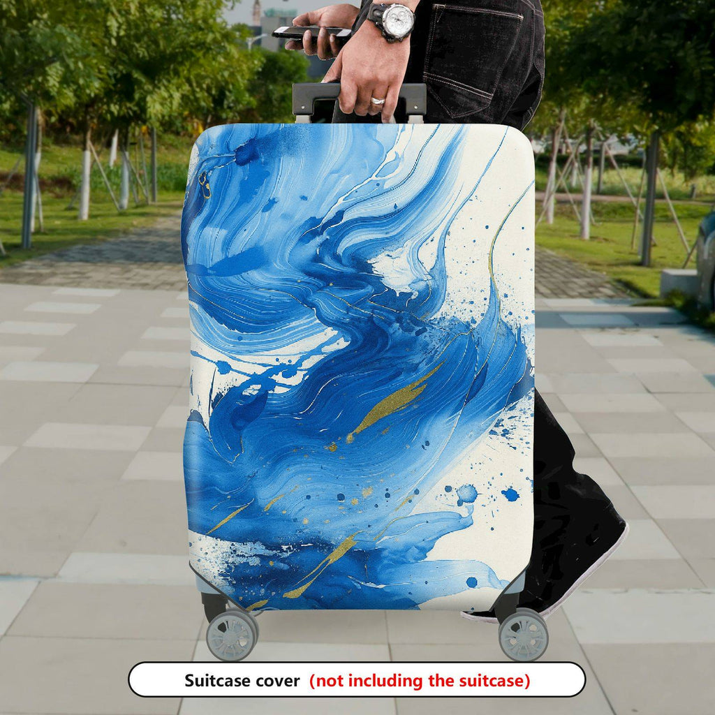 1-Piece Abstract Blue Artistic Swirl Paint Splash Luggage  Suitcase Luggage Cover, Stretch Protective Sleeve