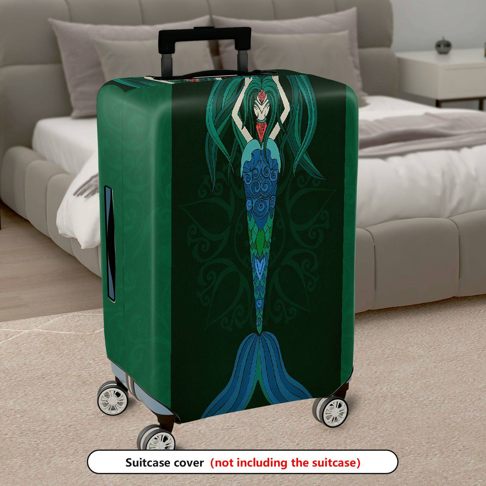 1-Piece Fantasy Mermaid Mythical Green Floral Ornamental  Suitcase Luggage Cover, Stretch Protective Sleeve