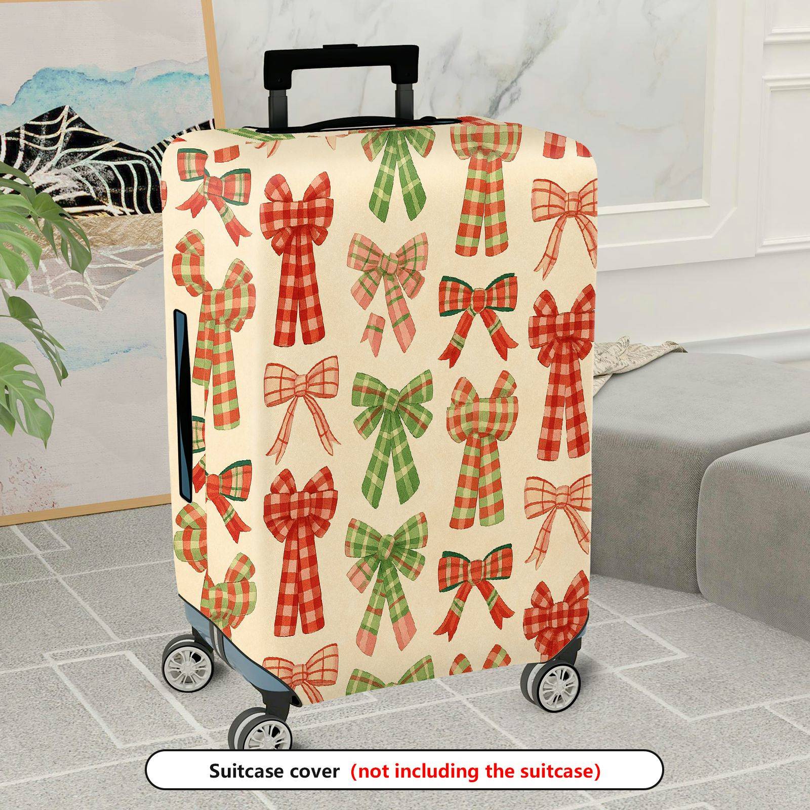 1-Piece Plaid Bow Knot Pattern Ribbon Checkered Holiday Chic  Suitcase Luggage Cover, Stretch Protective Sleeve