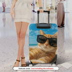 1-Piece Beach Cat Summer Ocean Relaxation Cute  Suitcase Luggage Cover, Stretch Protective Sleeve