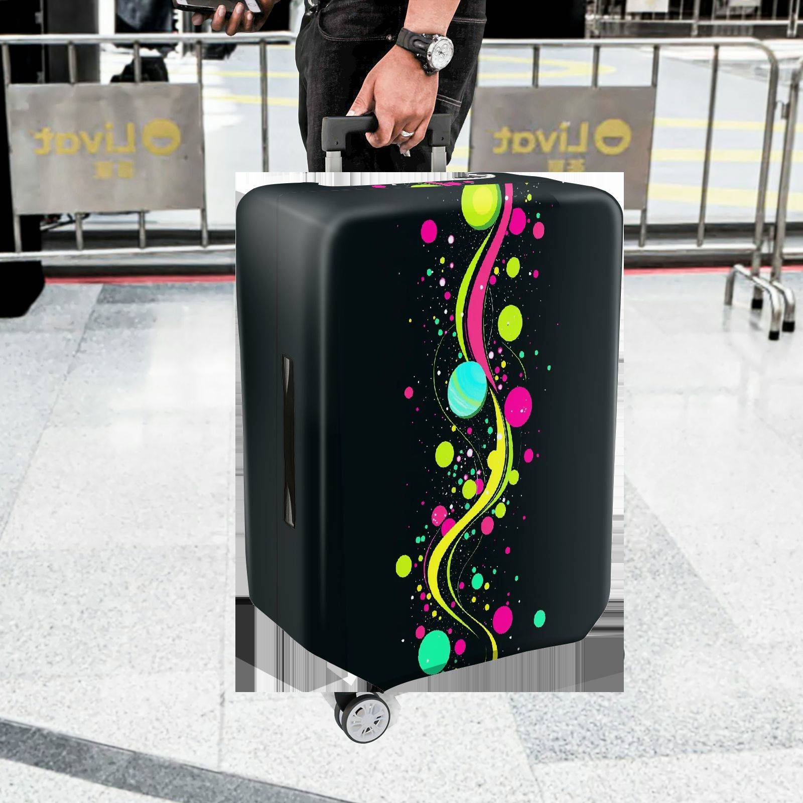 1-Piece Abstract Colorful Dots Circles Line  Suitcase Luggage Cover, Stretch Protective Sleeve