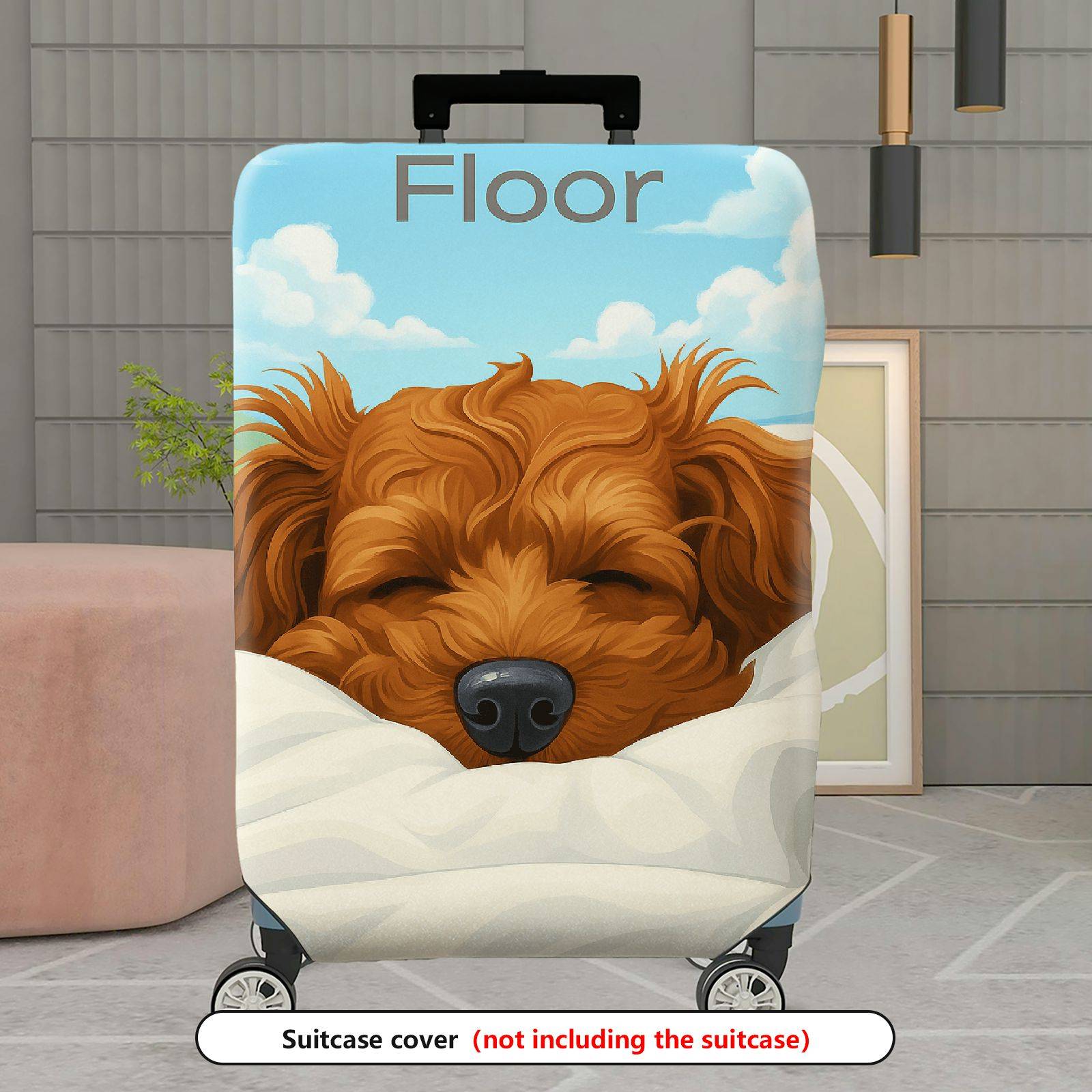 1-Piece Dog Sleeping Clouds Fun Cute Cozy  Suitcase Luggage Cover, Stretch Protective Sleeve