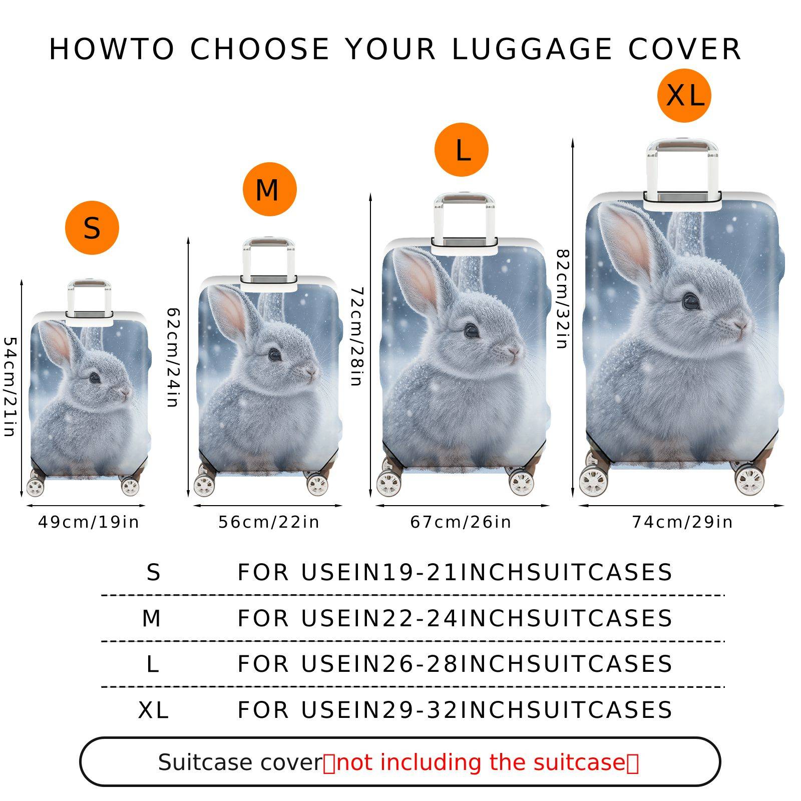 1-Piece Cute Rabbit Snow Winter Nature Animal  Suitcase Luggage Cover, Stretch Protective Sleeve