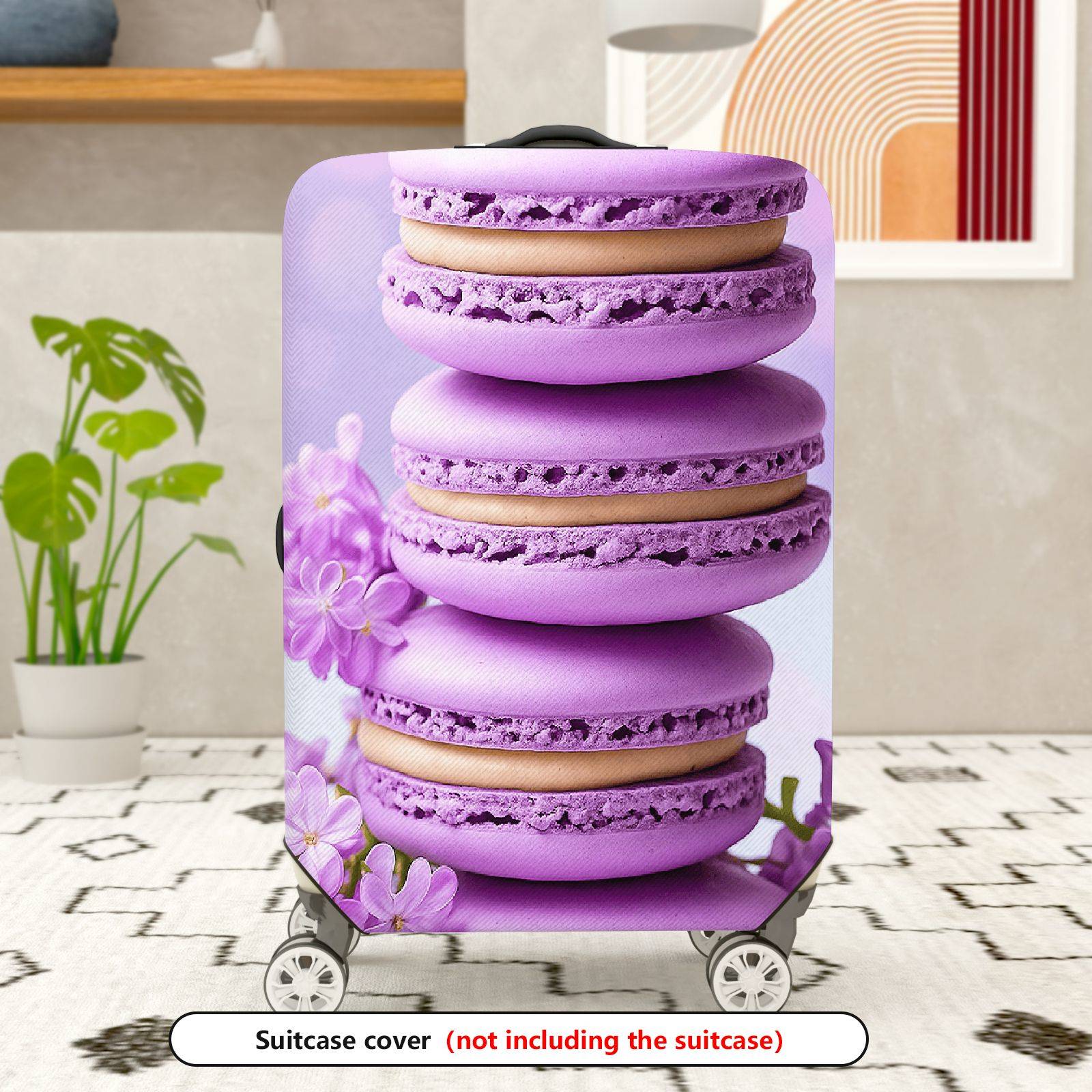 1-Piece Purple Macaron Floral Spring Vibrant Aesthetic  Suitcase Luggage Cover, Stretch Protective Sleeve