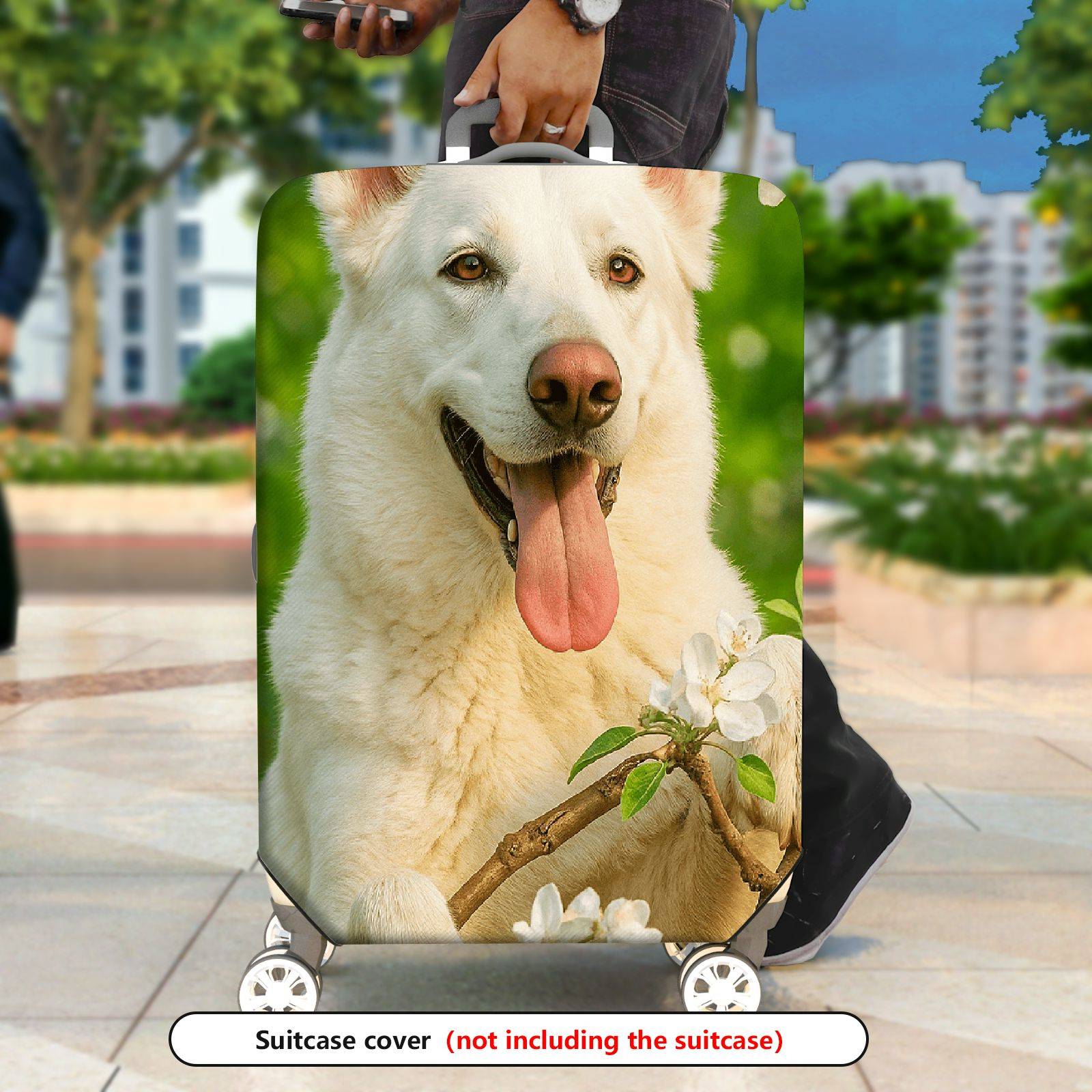 1-Piece Dog Floral Green Nature Spring Blossom  Suitcase Luggage Cover, Stretch Protective Sleeve