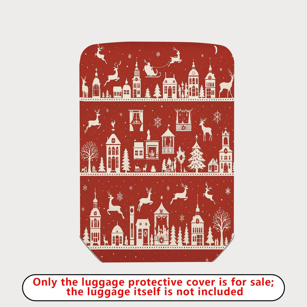 1-Piece Christmas Holiday Winter Reindeer Village Snowflakes  Suitcase Luggage Cover, Stretch Protective Sleeve