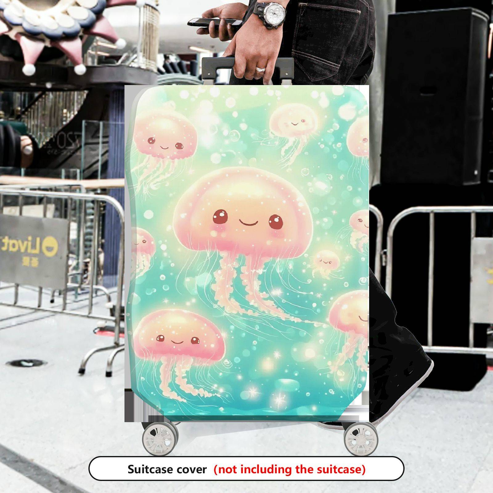 1-Piece Cute  Jellyfish Pink Ocean Fantasy Pattern  Suitcase Luggage Cover, Stretch Protective Sleeve