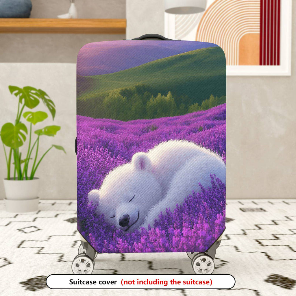 1-Piece Lavender Bear Sunset Field Landscape  Suitcase Luggage Cover, Stretch Protective Sleeve
