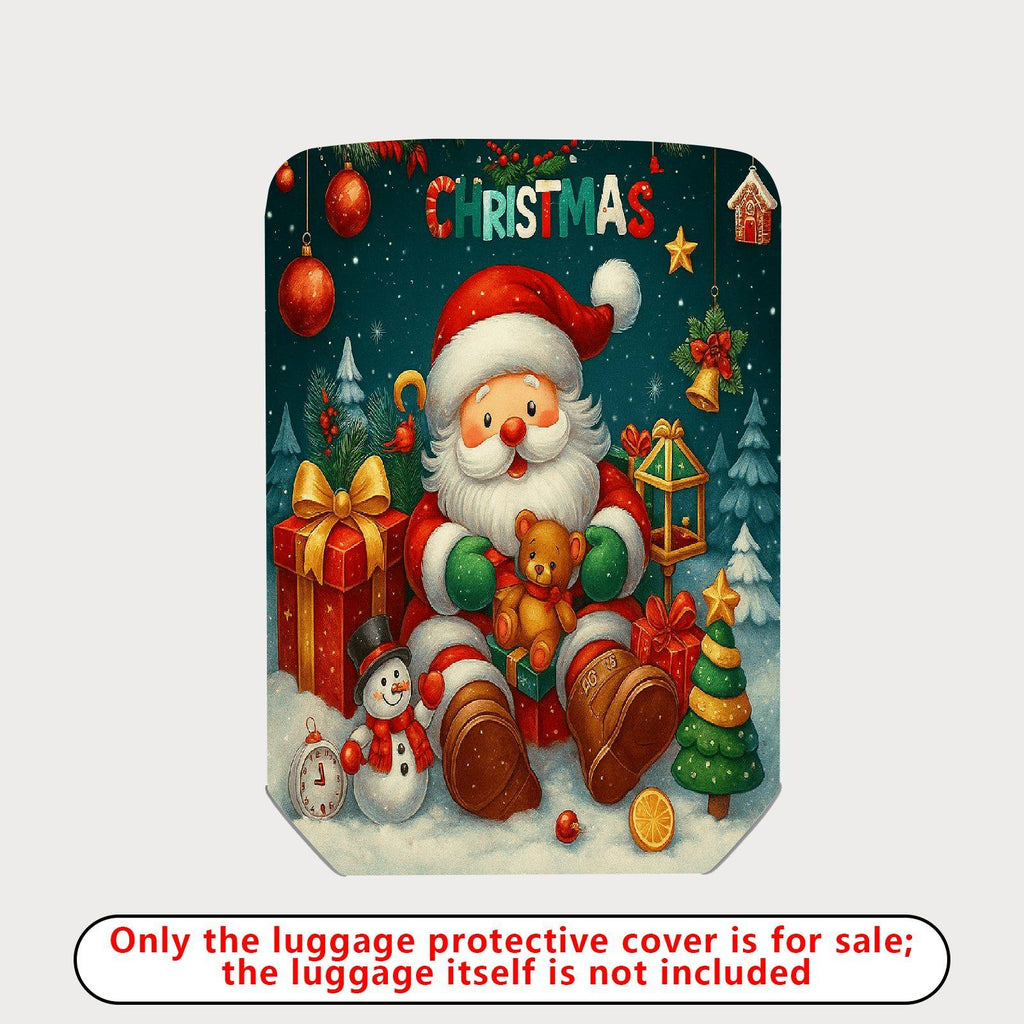 1-Piece Christmas Santa Snowman Holiday Gift Tree  Suitcase Luggage Cover, Stretch Protective Sleeve