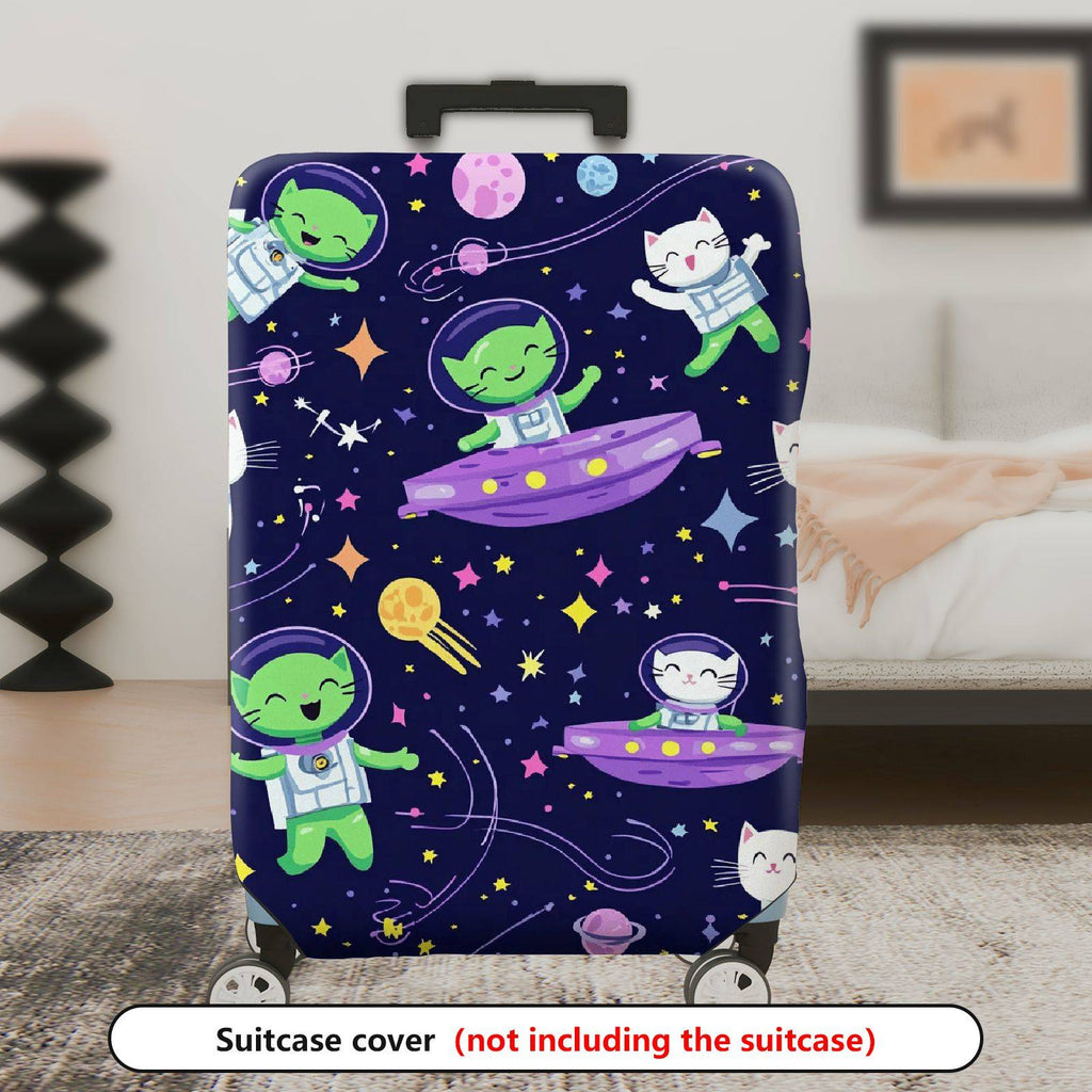 1-Piece Alien Space Cat Spaceship Stars  Suitcase Luggage Cover, Stretch Protective Sleeve