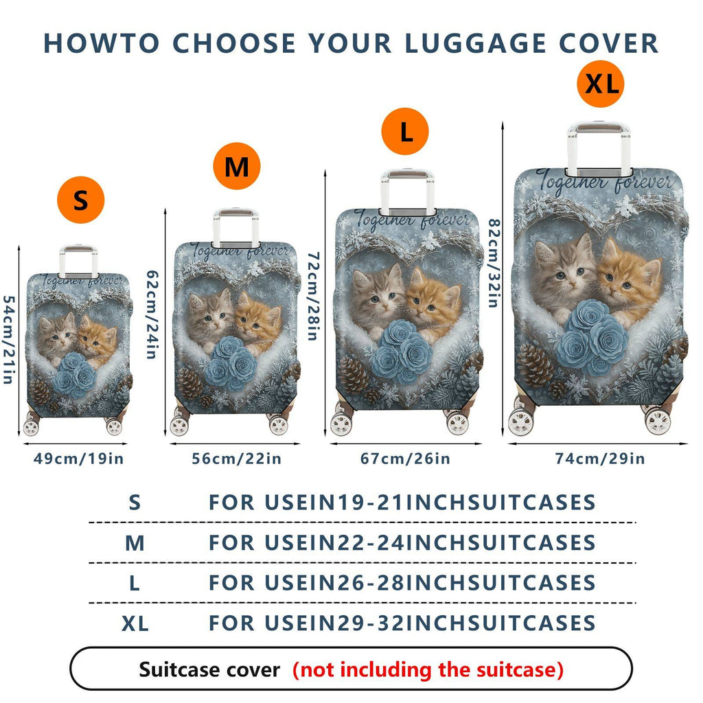 1-Piece Cute Winter Cat Heart Snowflake Rose  Suitcase Luggage Cover, Stretch Protective Sleeve