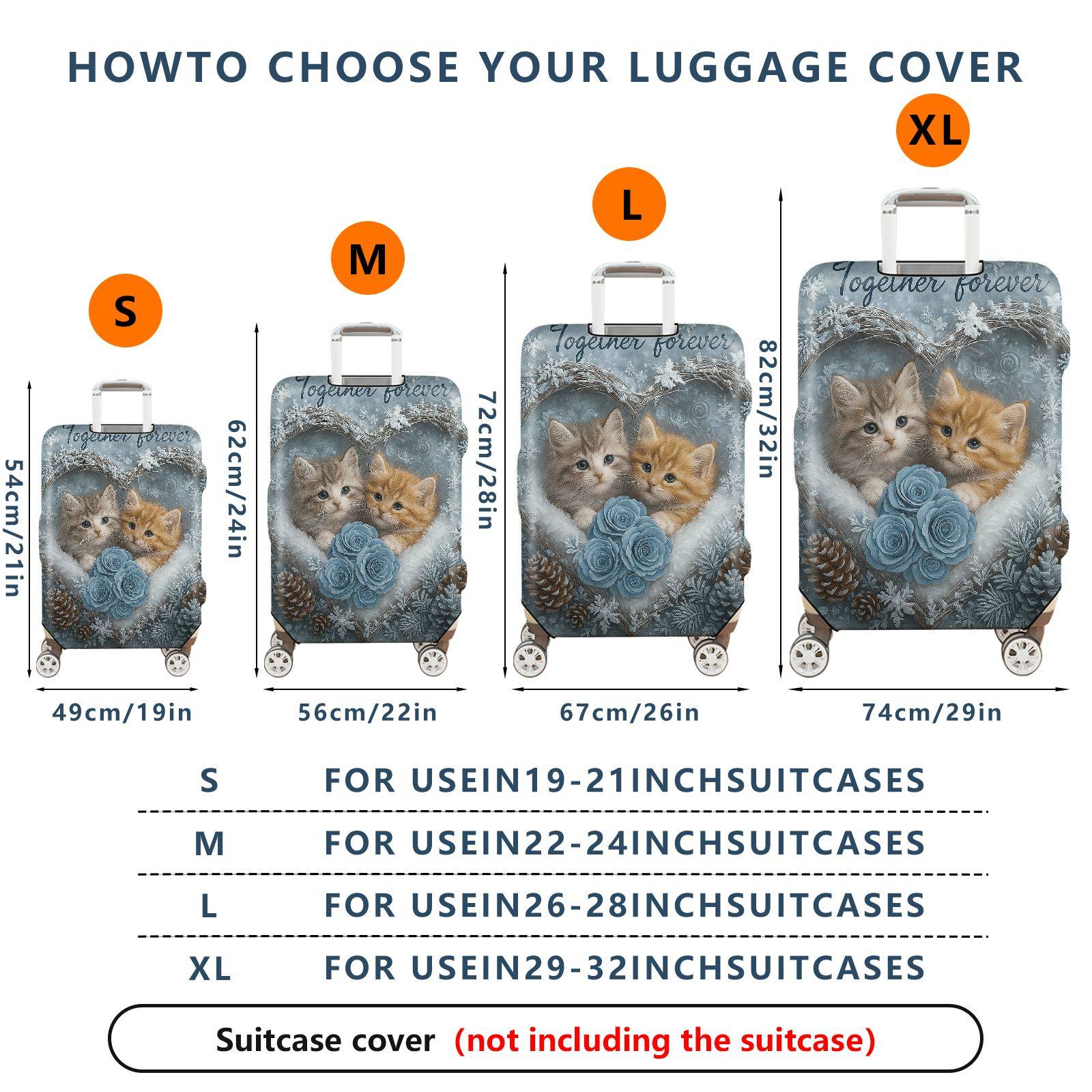 1-Piece Cute Winter Cat Heart Snowflake Rose  Suitcase Luggage Cover, Stretch Protective Sleeve