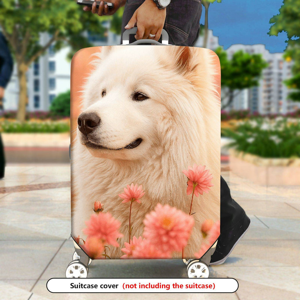 1-Piece Floral Dog Nature Pink Cute Animal  Suitcase Luggage Cover, Stretch Protective Sleeve