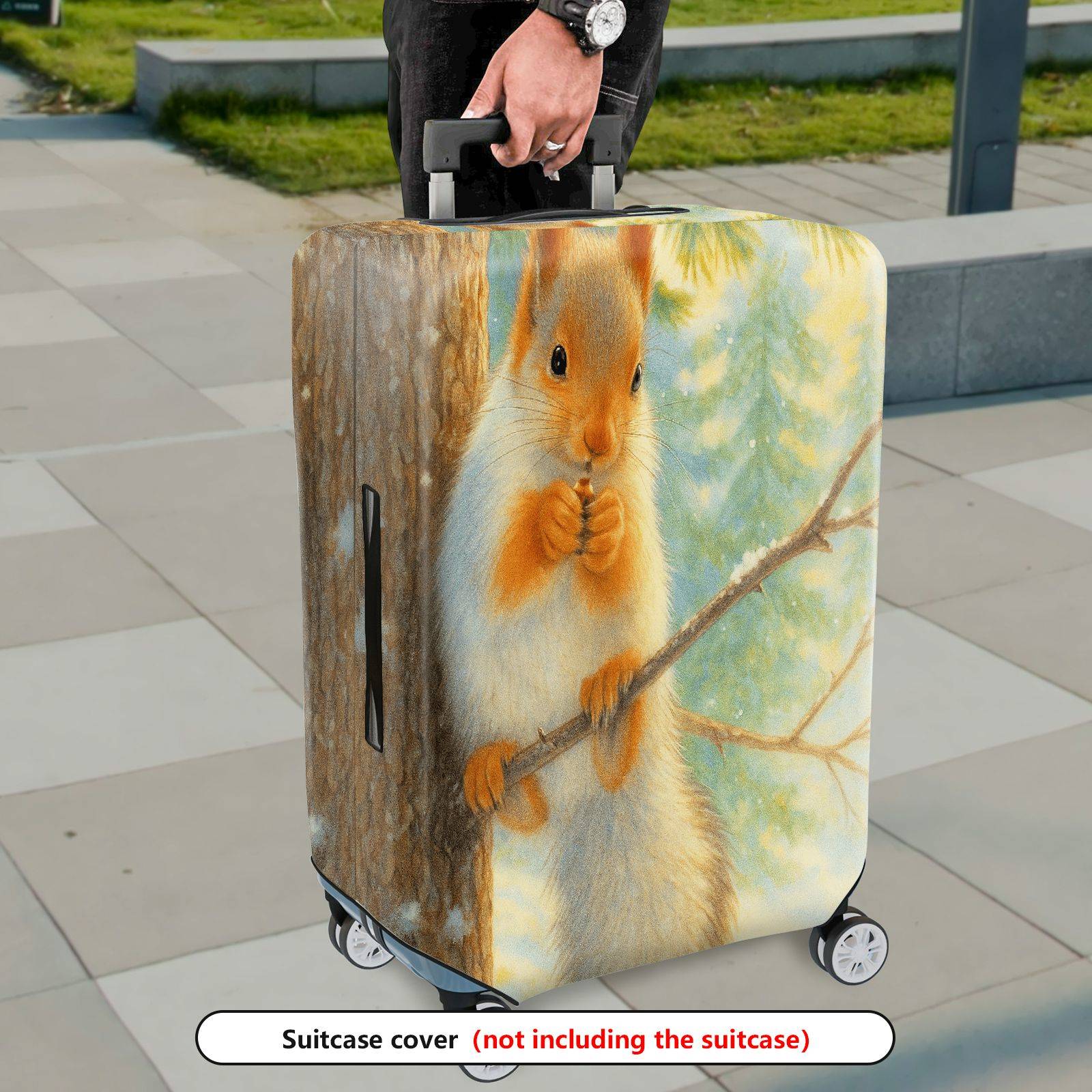 1-Piece Forest Squirrel Winter Scene Cute Animal Nature  Suitcase Luggage Cover, Stretch Protective Sleeve