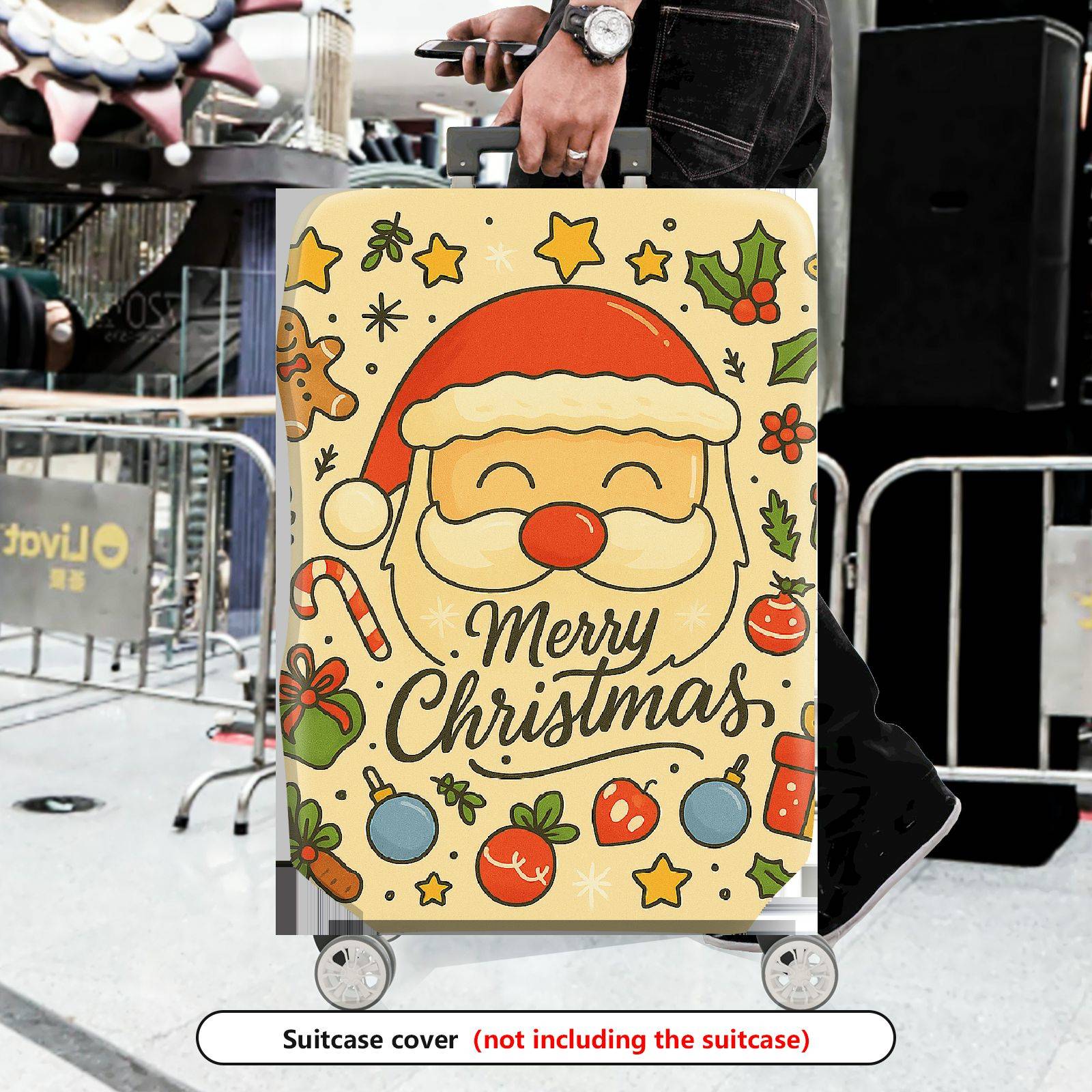 1-Piece Santa Gingerbread Candy Cane Christmas Holiday Gift  Suitcase Luggage Cover, Stretch Protective Sleeve