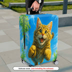 1-Piece Cute Playful Kitten Blue Sky Green Leaves  Suitcase Luggage Cover, Stretch Protective Sleeve