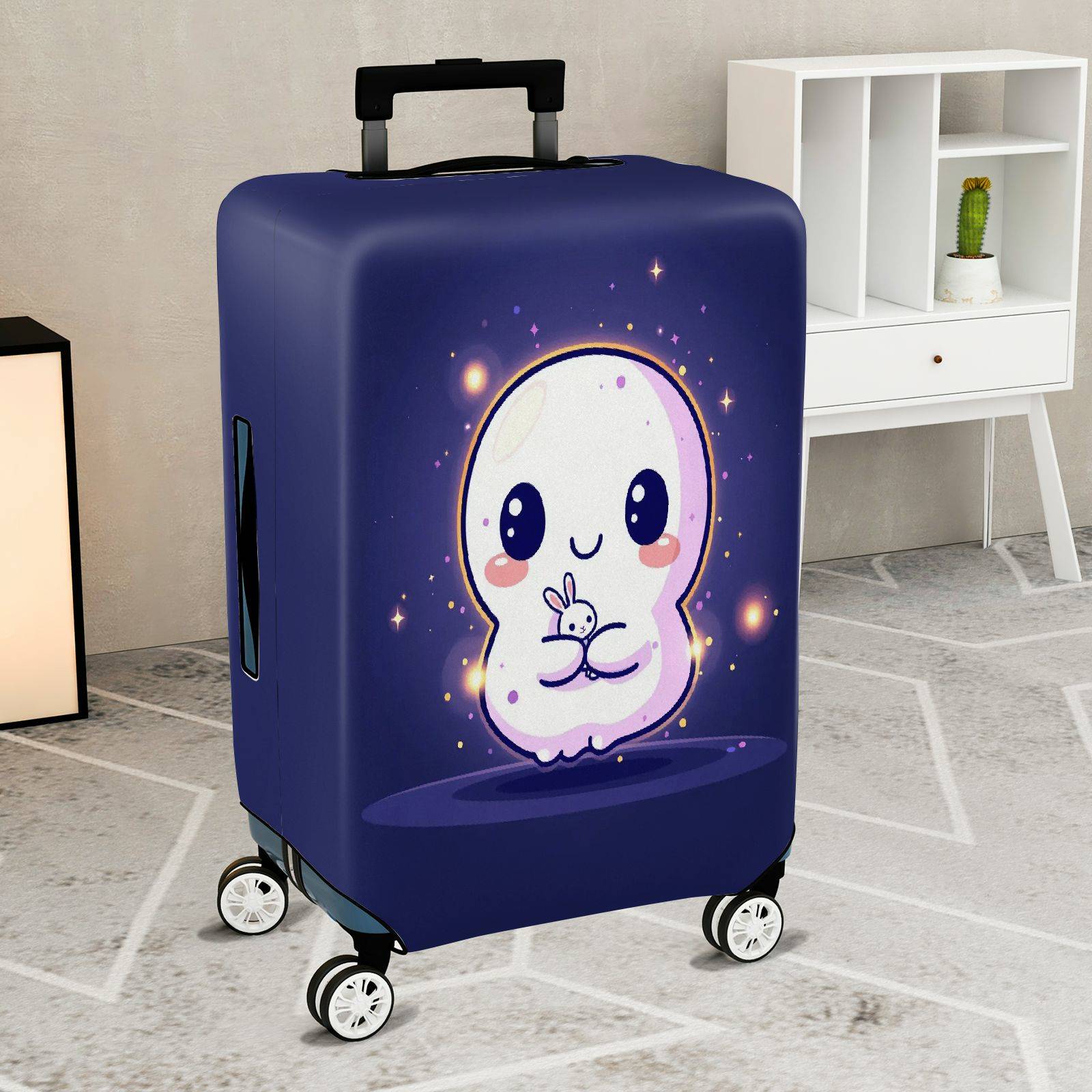 1-Piece Cute Ghost  Purple Starry Night Fantasy  Suitcase Luggage Cover, Stretch Protective Sleeve