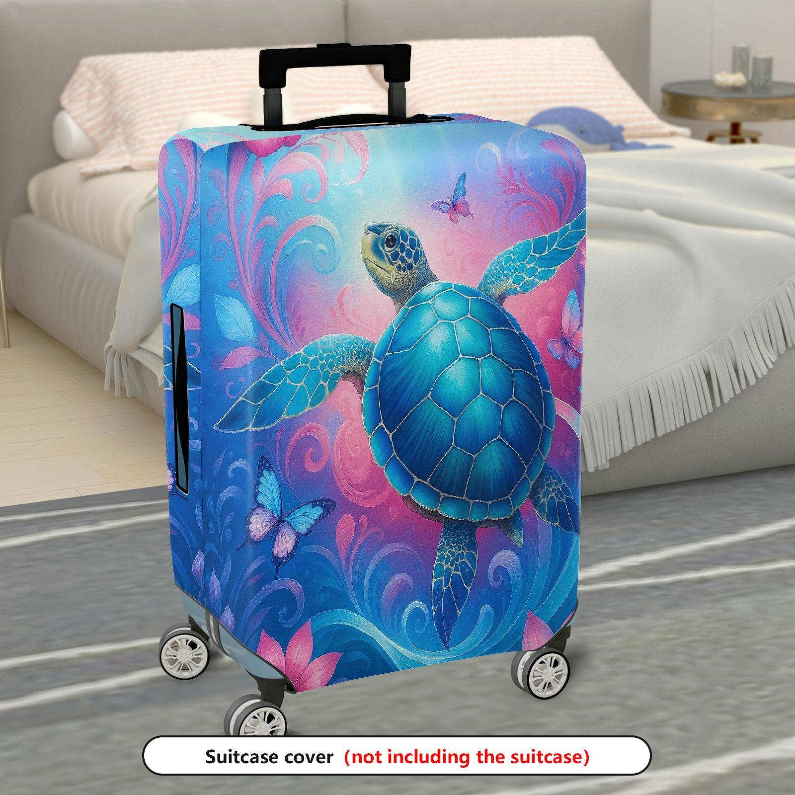 1-Piece Turtle Ocean Butterfly Colorful Artistic Nature  Suitcase Luggage Cover, Stretch Protective Sleeve