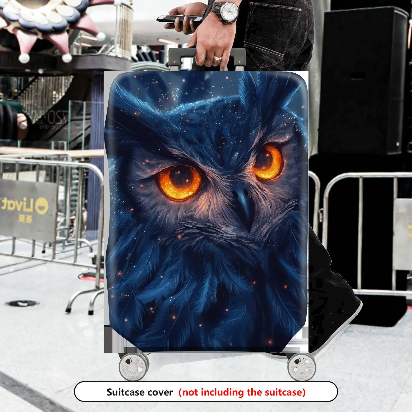 1-Piece Starry Night Owl Eyes Glitter Cosmic Universe  Suitcase Luggage Cover, Stretch Protective Sleeve