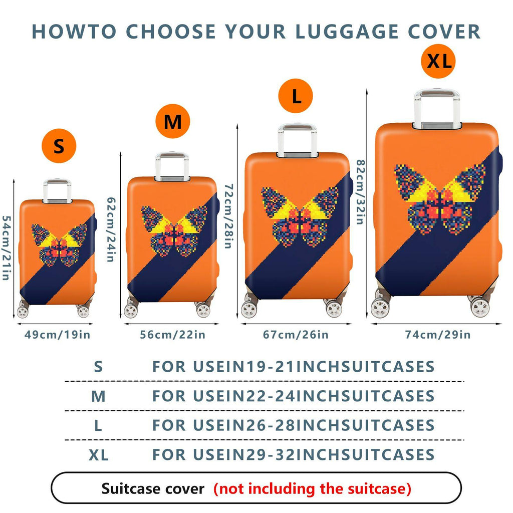 1-Piece Orange Abstract Butterfly Pattern Travel Art Pixel Geometric  Suitcase Luggage Cover, Stretch Protective Sleeve