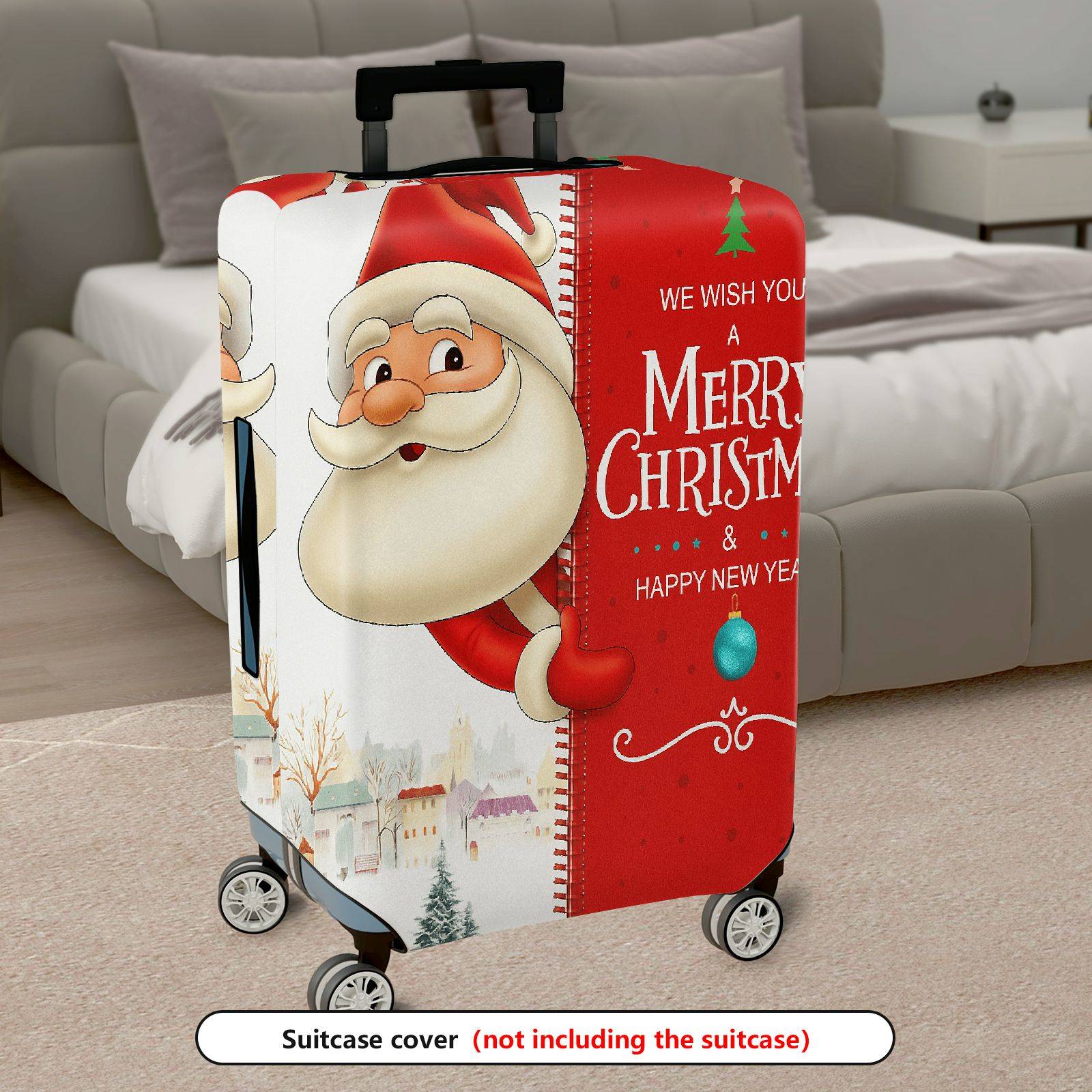 1-Piece Christmas Santa Red Holiday Decorative  Suitcase Luggage Cover, Stretch Protective Sleeve