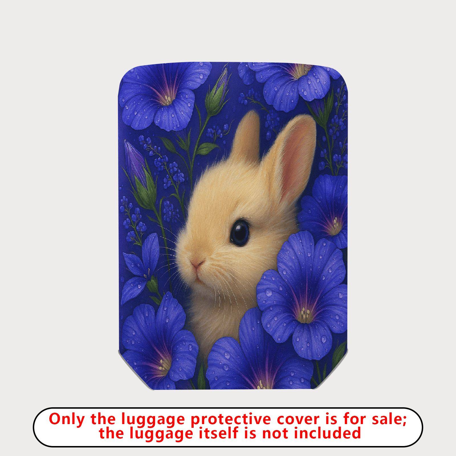 1-Piece Bunny Floral Blue Nature Cute Adorable  Suitcase Luggage Cover, Stretch Protective Sleeve