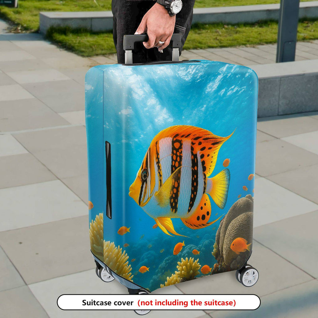 1-Piece Aquatic Fish Coral Ocean Scenic Vibrant  Suitcase Luggage Cover, Stretch Protective Sleeve
