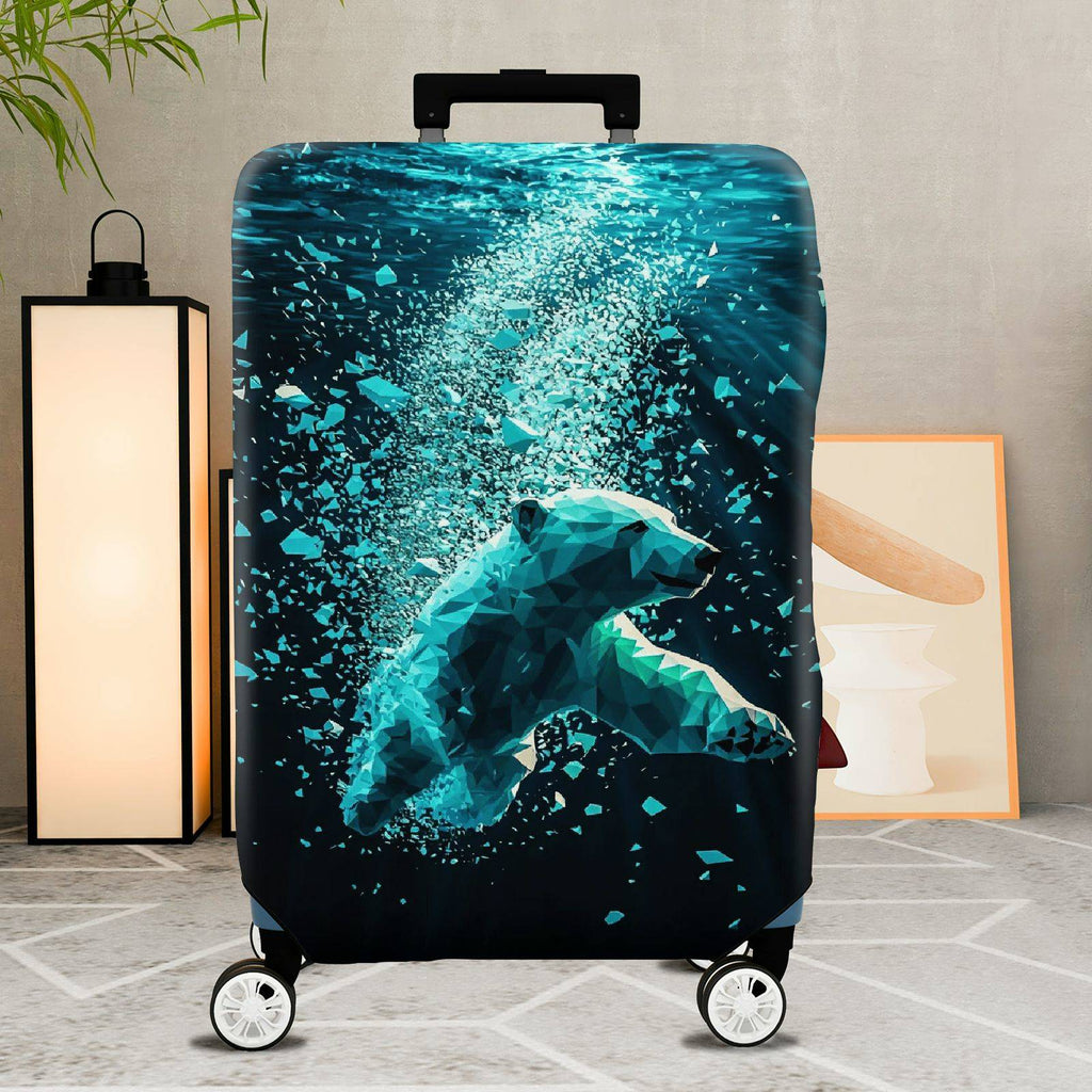1-Piece Geometric Polar Bear Ocean Ice Abstract Artistic  Suitcase Luggage Cover, Stretch Protective Sleeve