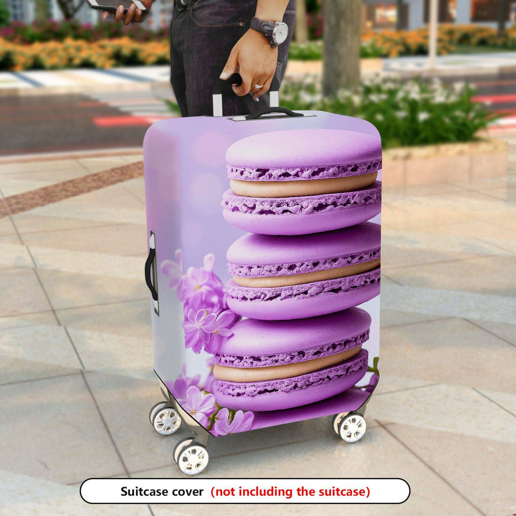 1-Piece Purple Macaron Floral Spring Vibrant Aesthetic  Suitcase Luggage Cover, Stretch Protective Sleeve