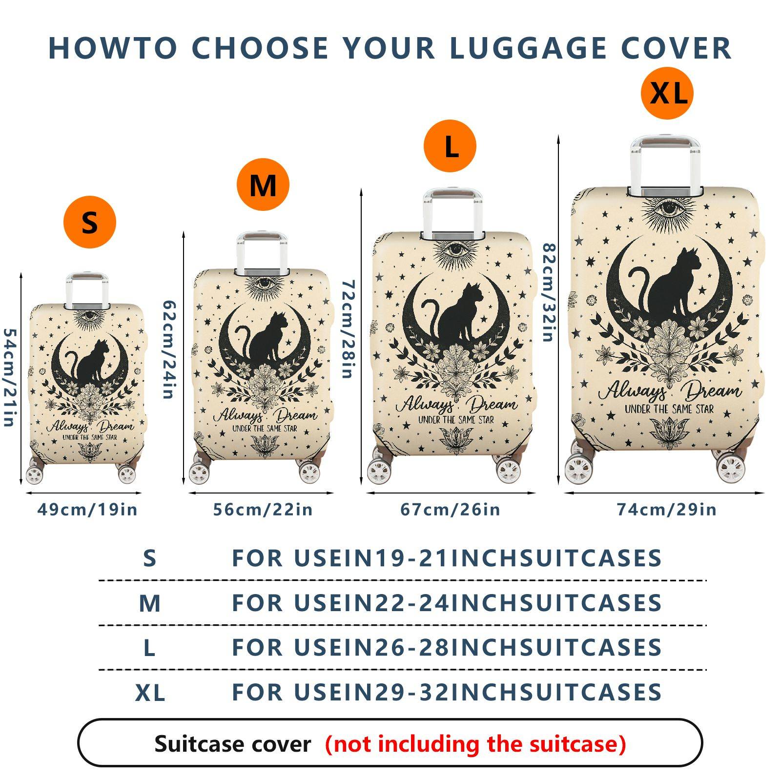 1-Piece Mystical Vintage Floral Black Cat Eye Star  Suitcase Luggage Cover, Stretch Protective Sleeve